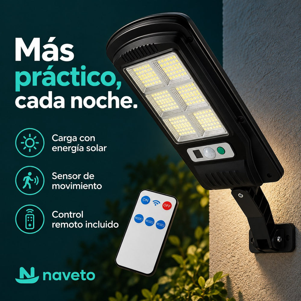 Carga solar, sensor de movimiento y control remoto incluido