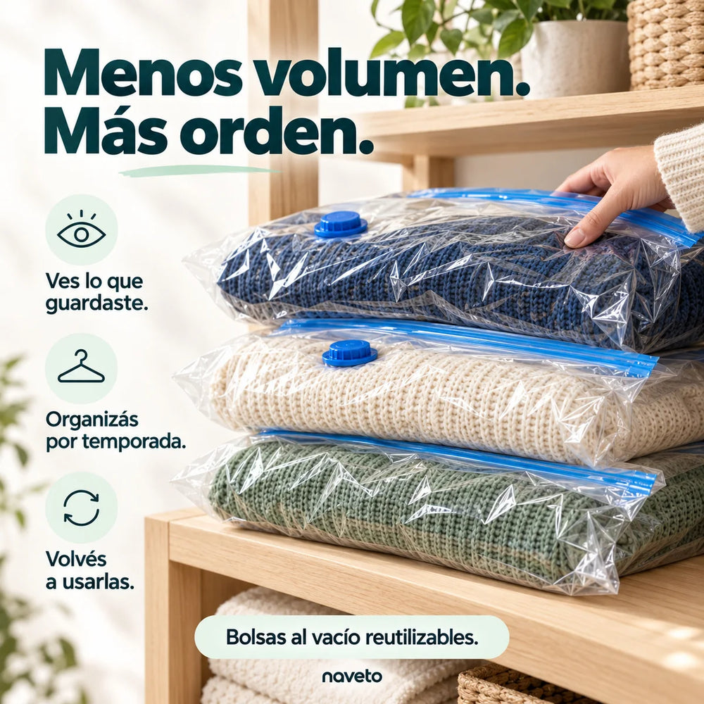 Bolsas al vacío apiladas: menos volumen, más orden