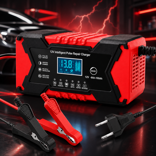 Cargador Inteligente Reparador de Baterías 12V — Con Pantalla LCD