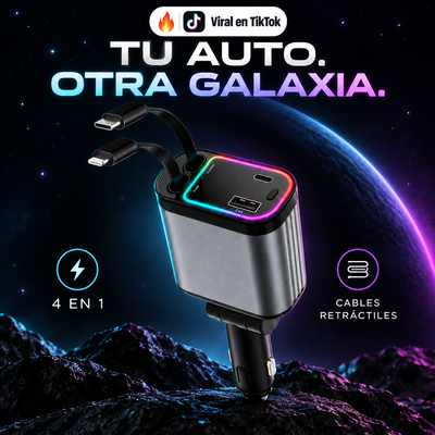 Cargador Galaxia 4 en 1 con cables retráctiles y portada Viral en TikTok