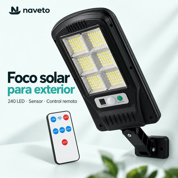 Foco solar de 240 LED para exterior con soporte y control remoto