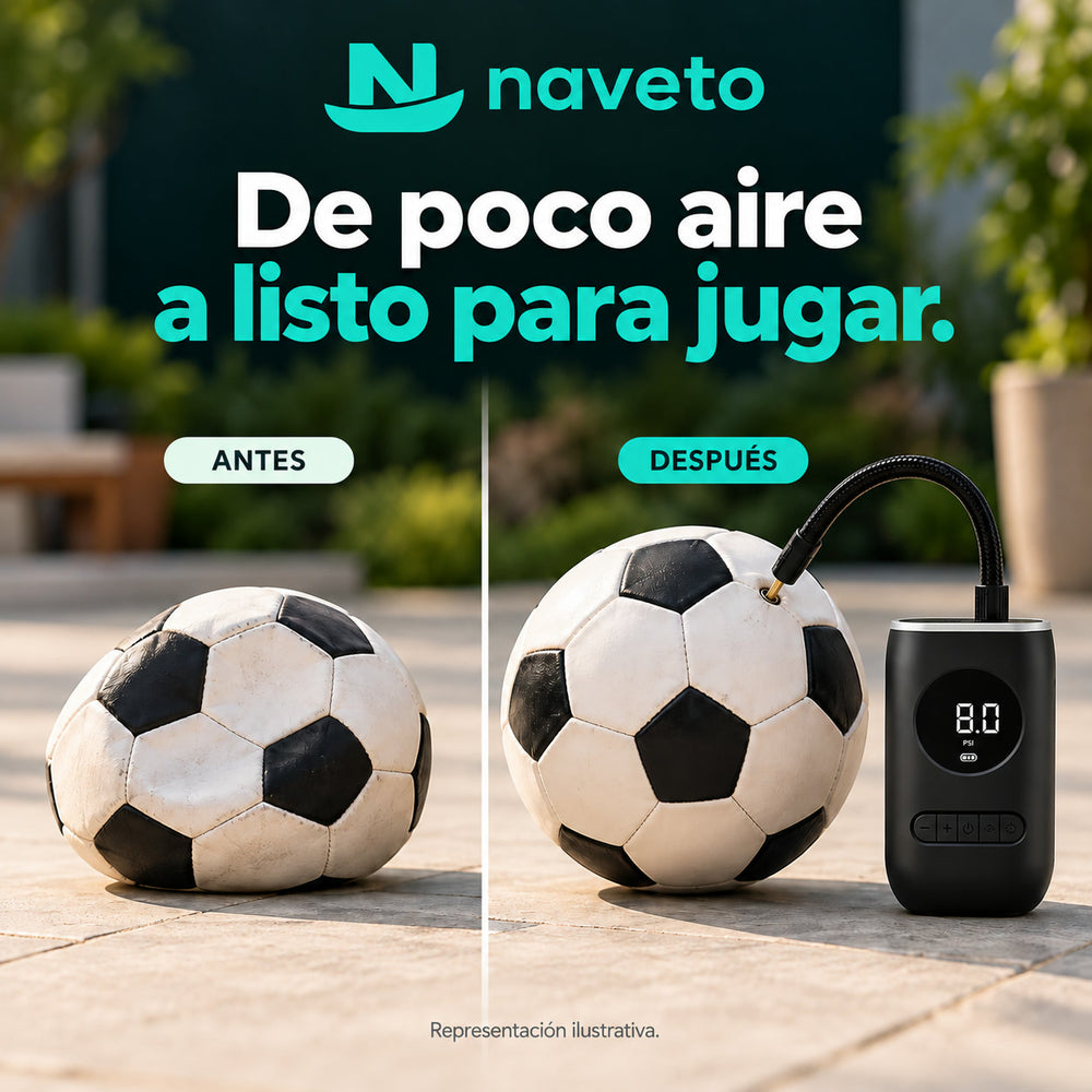 Pelota antes y después de inflarla, representación ilustrativa