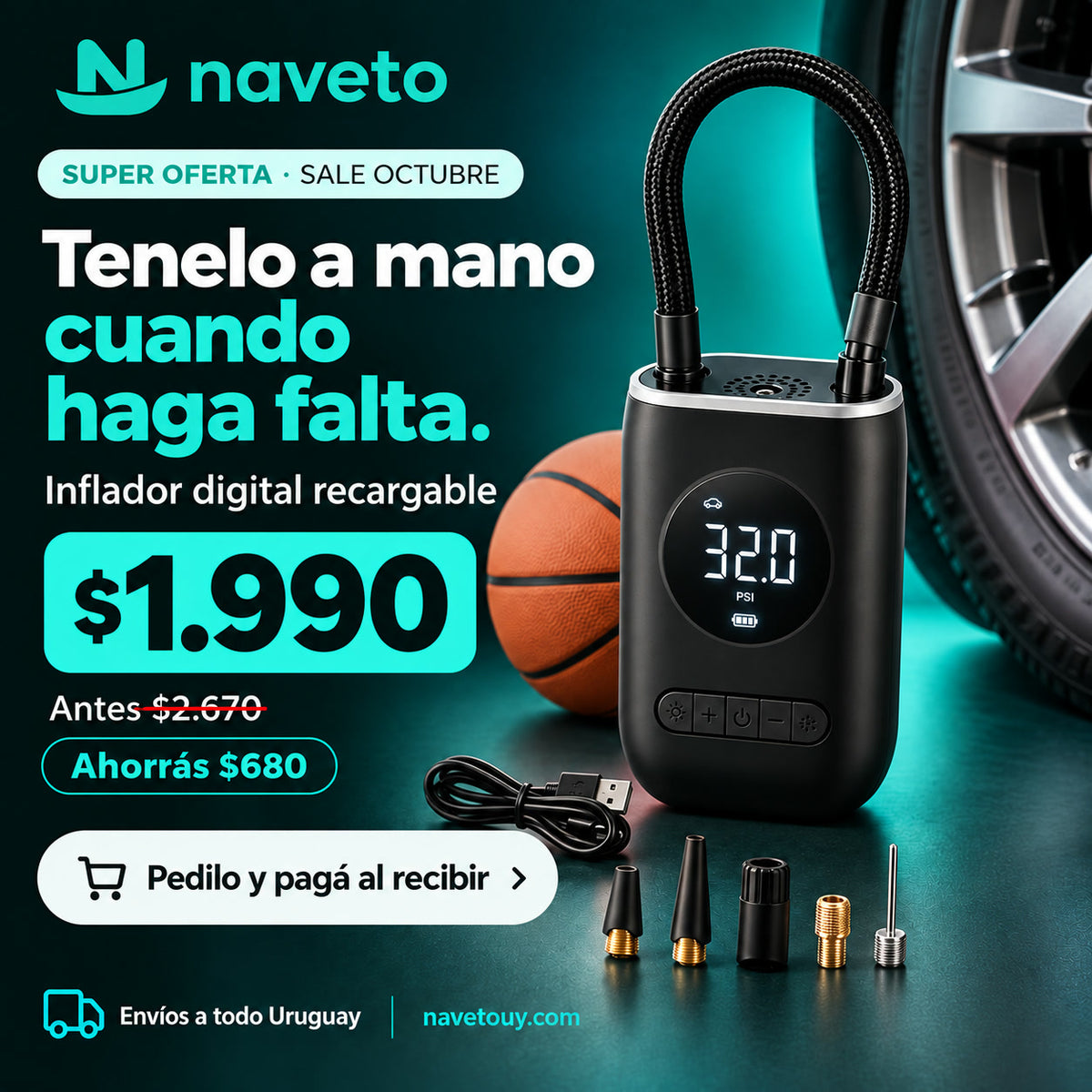 Oferta del inflador digital: $1.990, antes $2.670