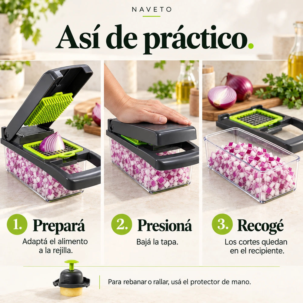 Cómo usar el cortador: prepará, presioná la tapa y recogé