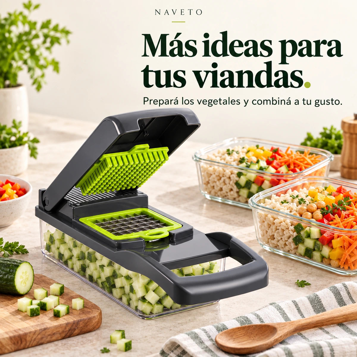 Viandas preparadas con verduras picadas