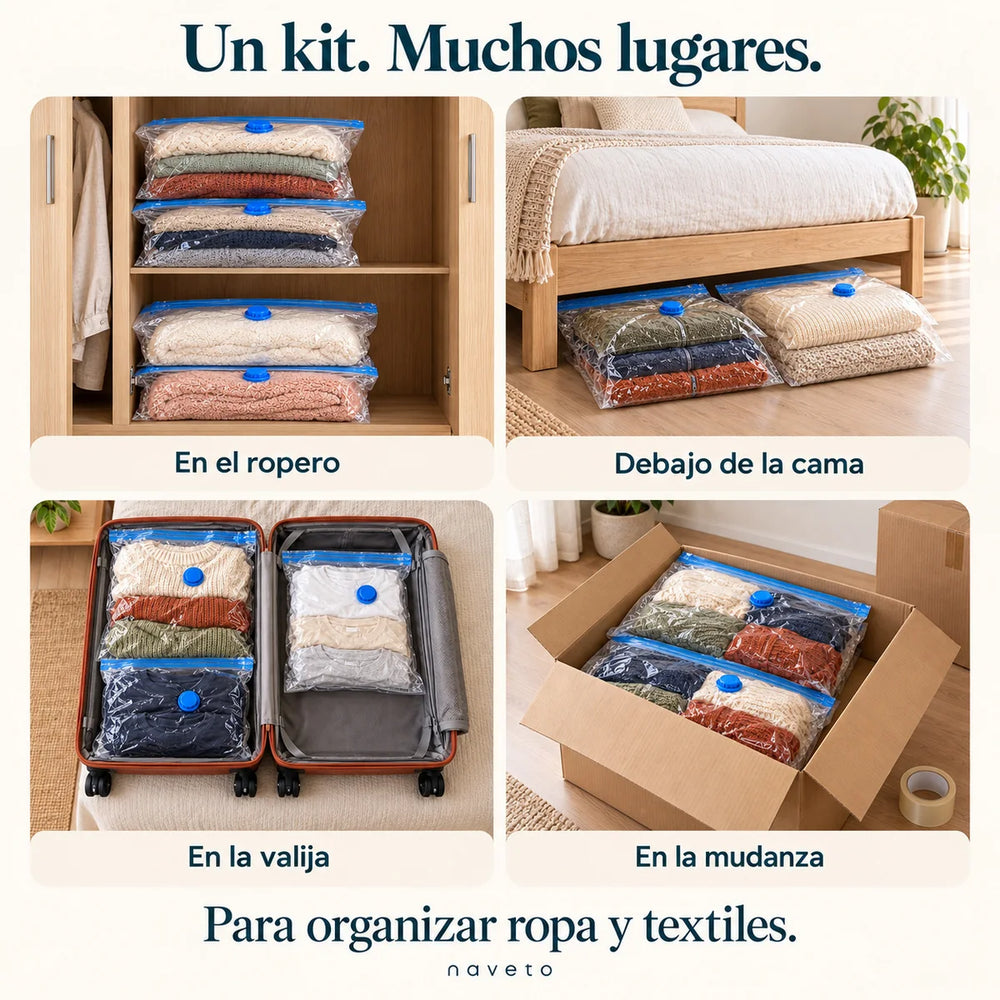 Usos: ropero, debajo de la cama, valija y mudanza