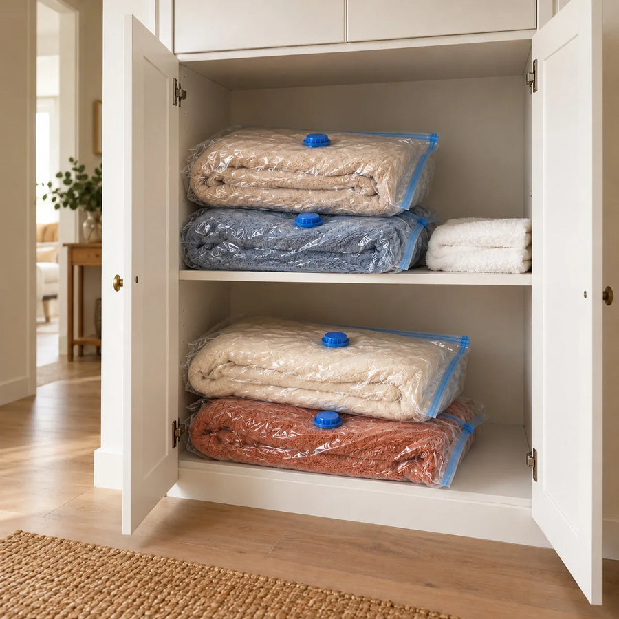 Ropa de cama: después, con la ropa en bolsas al vacío