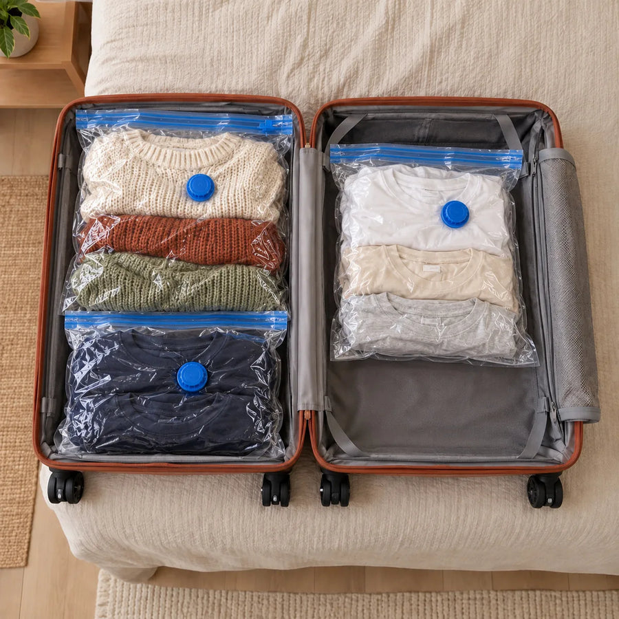 Valija: después, con la ropa en bolsas al vacío
