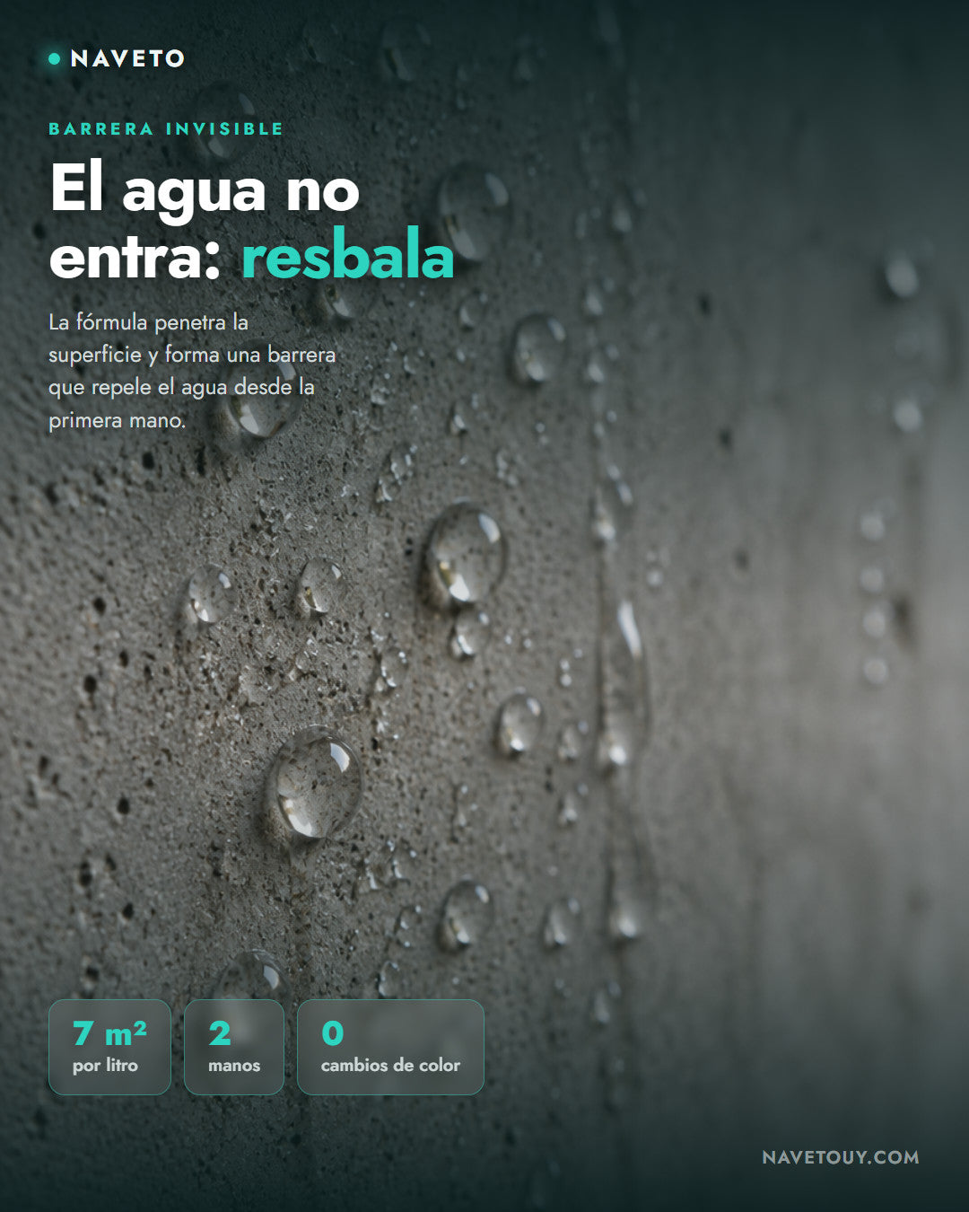 El agua forma gotas sobre la superficie sellada