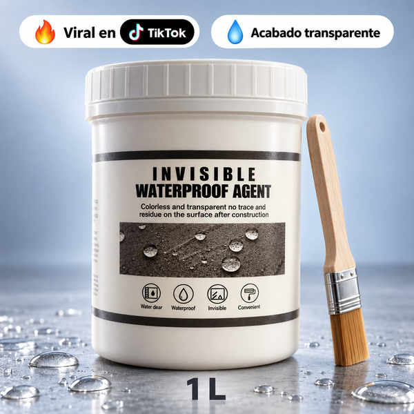 Sellador invisible impermeabilizante de 1 litro con pincel, acabado transparente y sello Viral en TikTok.